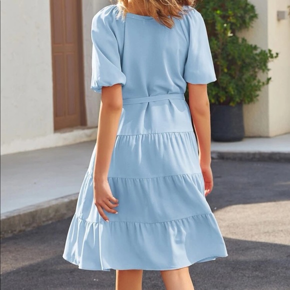 NWOT Kate Kasin SHEIN light blue knee length dress removable belt, size small - Picture 2 of 7